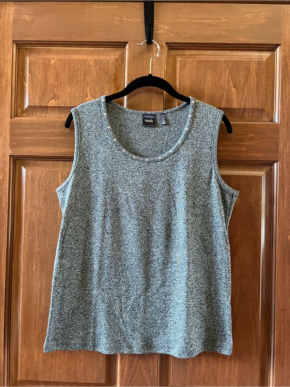 Rafaella Top Sleeveless Knit Tank Grey with Silver Bead Trim Size L